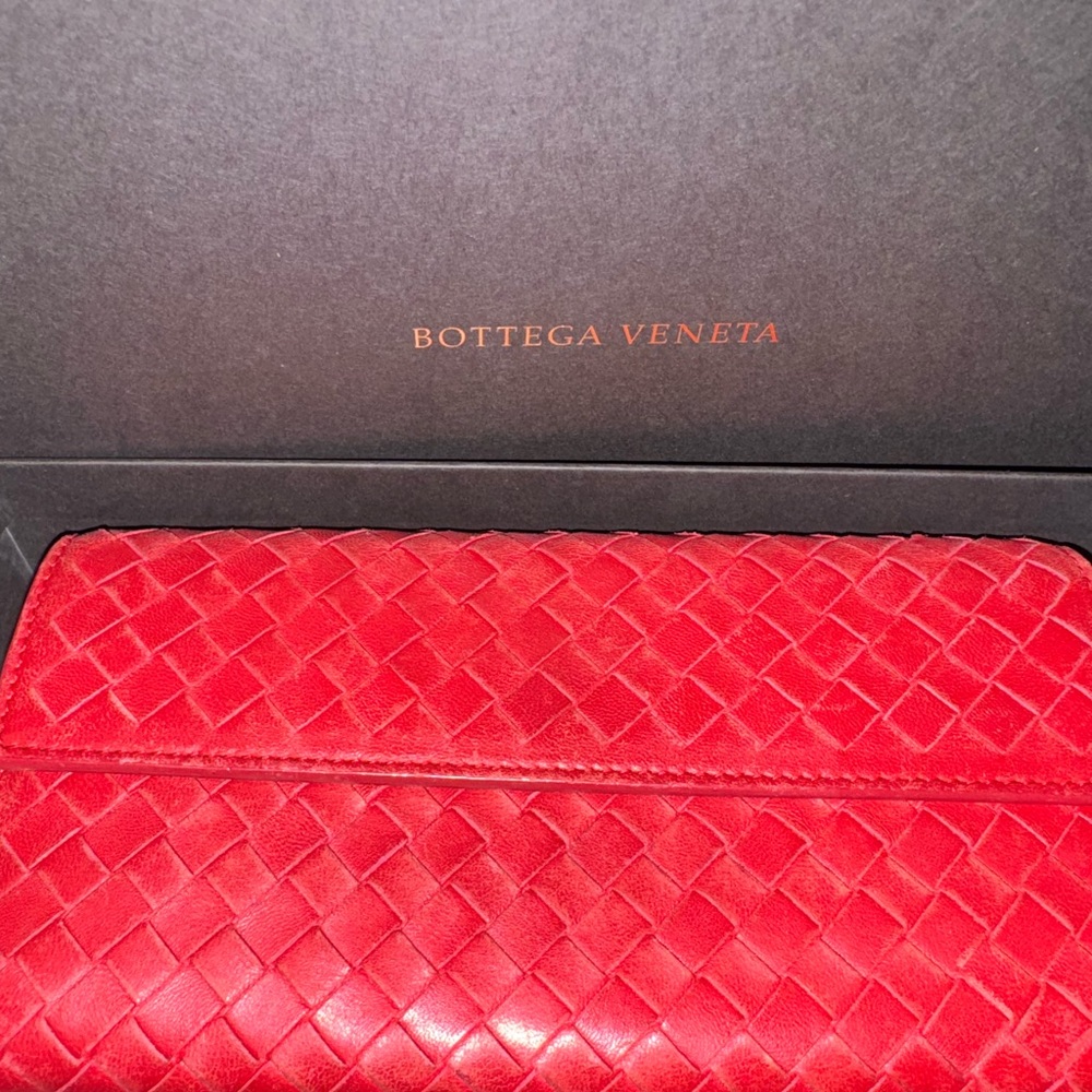 Bottega Veneta Red Intrecciato Leather Wallet